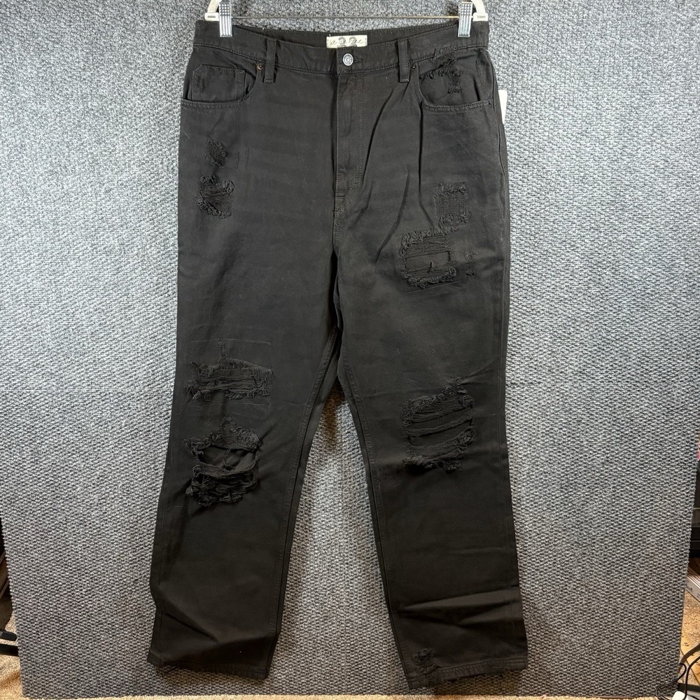 We The Free People Womens Black Jeans 33 Curvy Crvy High Rise Destroyed Distress